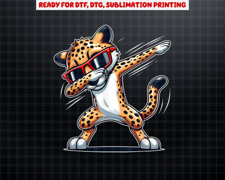 Dabbing Cheetah Wear Glasses Cute Funny Cheetah Animal Shirt PNG, DTF, DTG, Sublimation Design