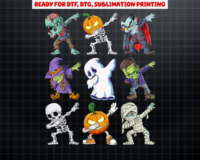 Dabbing Halloween Boys Skeleton Zombie Scary Pumpkin Mummy Shirt PNG, DTF, DTG, Sublimation Design