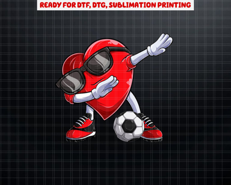 Dabbing Soccer Ball Heart Valentines Day  Men Boys Kids  Shirt PNG, DTF, DTG, Sublimation Design