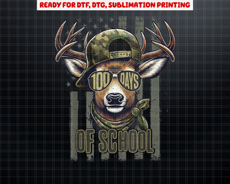 Deer Bucked 100 Days Of School s For Teacher Kids Boys Shirt PNG, DTF, DTG, Sublimation Design