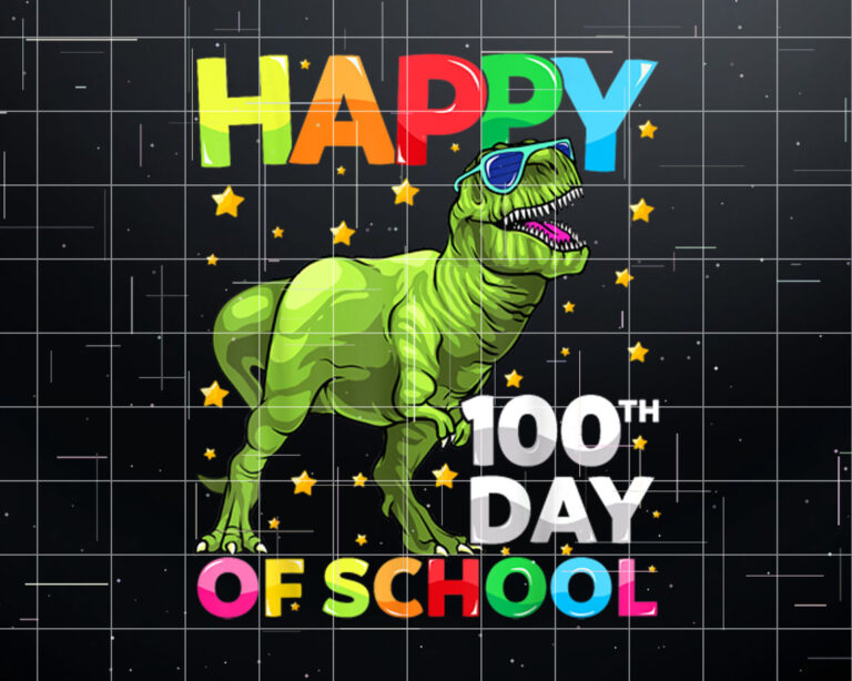 Dinosaur TRex Happy 100th Day of School Dino Kids 100 Days Shirt PNG, DTF, DTG, Sublimation Design