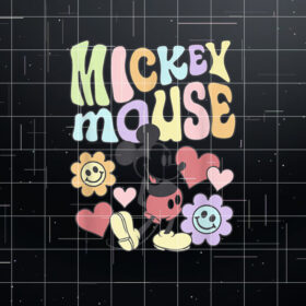 Disney Mickey And Friends Groovy 70s Retro Floral Text Icon Shirt PNG, DTF, DTG, Sublimation Design