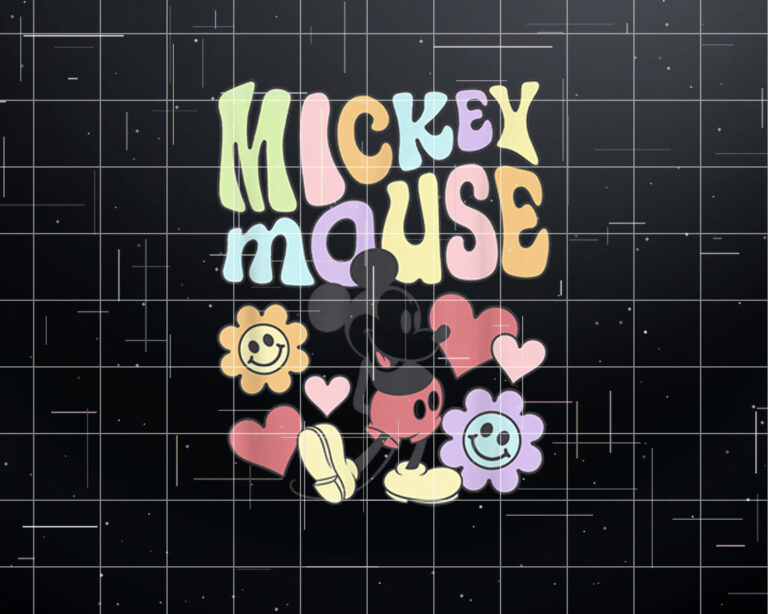 Disney Mickey And Friends Groovy 70s Retro Floral Text Icon Shirt PNG, DTF, DTG, Sublimation Design