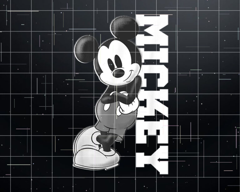 Disney Mickey Mouse Leaning on Name White Shirt PNG, DTF, DTG, Sublimation Design