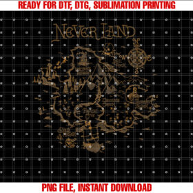 Disney Peter Pan Never Land Map Graphic Shirt PNG, DTF, DTG, Sublimation Design