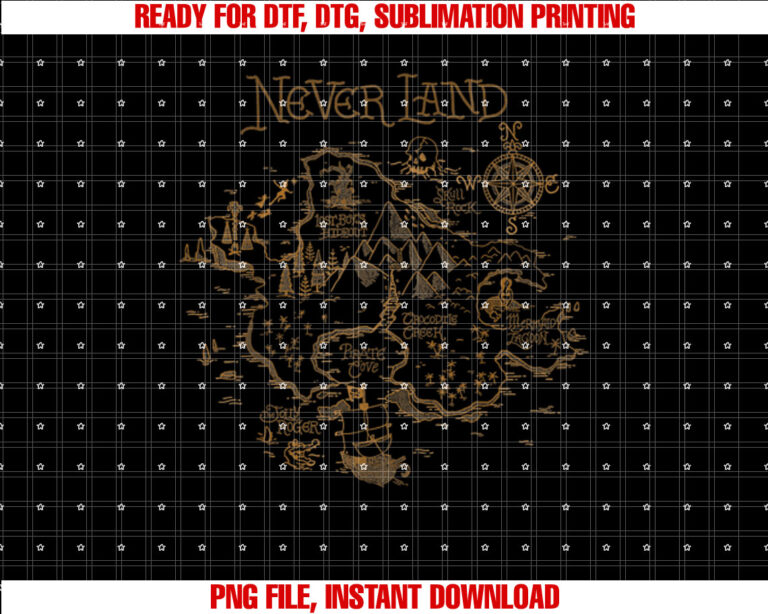 Disney Peter Pan Never Land Map Graphic Shirt PNG, DTF, DTG, Sublimation Design