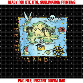 Disney Peter Pan Never Land Map Vintage Poster Shirt PNG, DTF, DTG, Sublimation Design