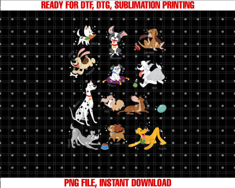 Disney Pets Movie Dogs Group Jumble Shirt PNG, DTF, DTG, Sublimation Design