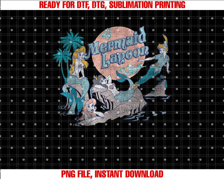 Disney Petter Pan Distressed Mermaid Lagoon Graphic Shirt PNG, DTF, DTG, Sublimation Design