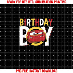 Disney Pixar Cars Birthday Boy Lightning McQueen Youth Shirt PNG, DTF, DTG, Sublimation Design