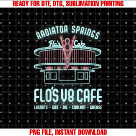 Disney Pixar Cars Flos V8 Cafe Poster  Shirt PNG, DTF, DTG, Sublimation Design