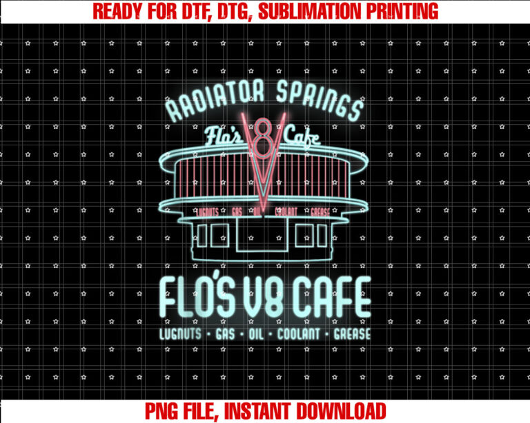 Disney Pixar Cars Flos V8 Cafe Poster  Shirt PNG, DTF, DTG, Sublimation Design