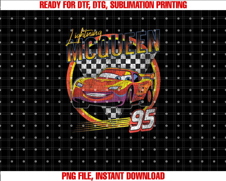 Disney Pixar Cars Lightning McQueen Vintage Race Shirt PNG, DTF, DTG, Sublimation Design