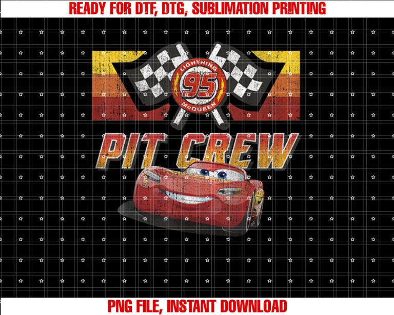 Disney Pixar Cars McQueen Pit Crew Red Distressed Shirt PNG, DTF, DTG, Sublimation Design