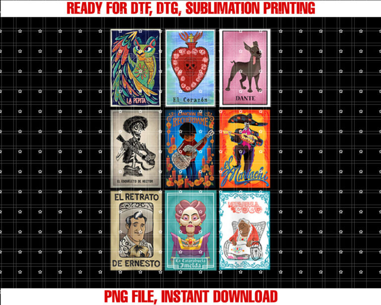 Disney Pixar Coco Epic Loteria Cards Big Chest Vintage Logo Shirt PNG, DTF, DTG, Sublimation Design