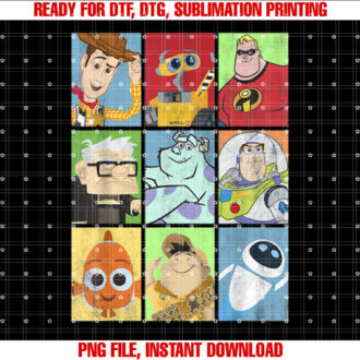 Disney Pixar Collection Iconic Characters Box Up Vintage Shirt PNG, DTF, DTG, Sublimation Design