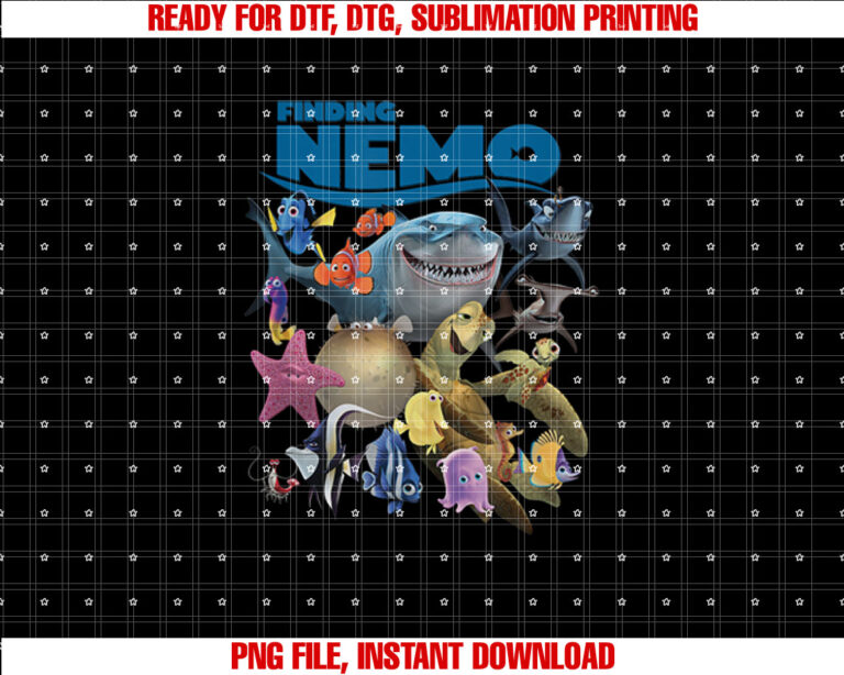 Disney Pixar Finding Nemo Iconic Characters Group Shot Logo Shirt PNG, DTF, DTG, Sublimation Design