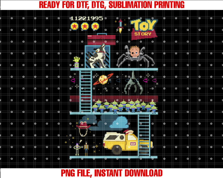 Disney Pixar Toy Story 8Bit Video Game Scene Shirt PNG, DTF, DTG, Sublimation Design