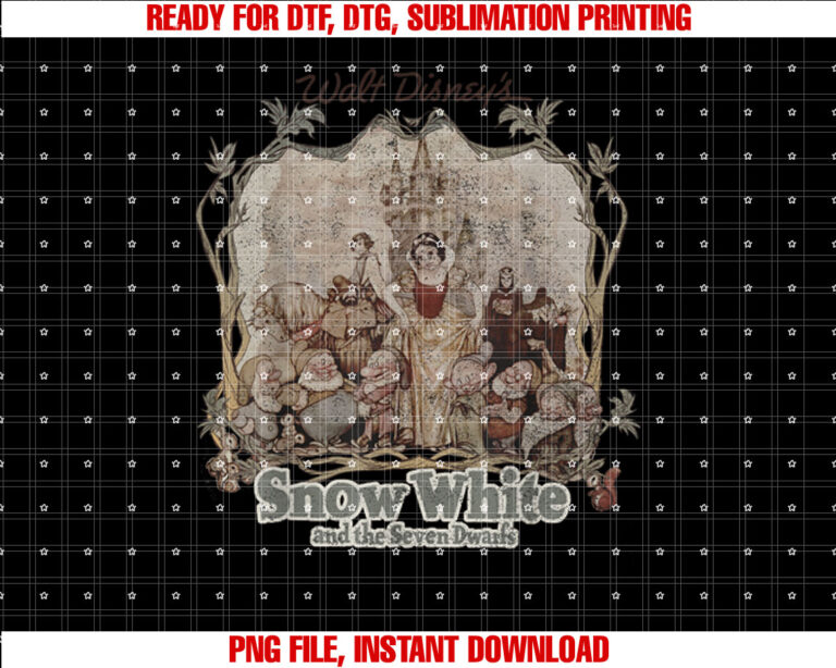 Disney Snow White And The Seven Dwarfs Vintage Portrait Shirt PNG, DTF, DTG, Sublimation Design