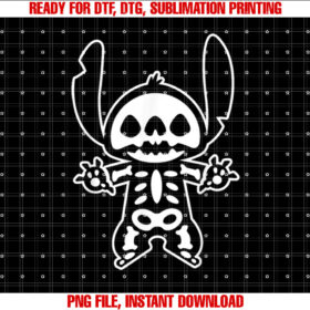 Disney Stitch Halloween Skeleton Shirt PNG, DTF, DTG, Sublimation Design