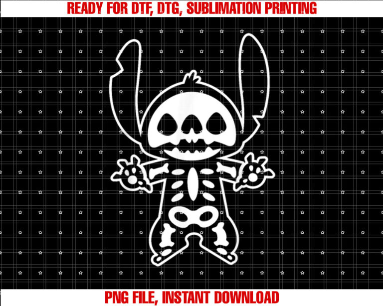 Disney Stitch Halloween Skeleton Shirt PNG, DTF, DTG, Sublimation Design