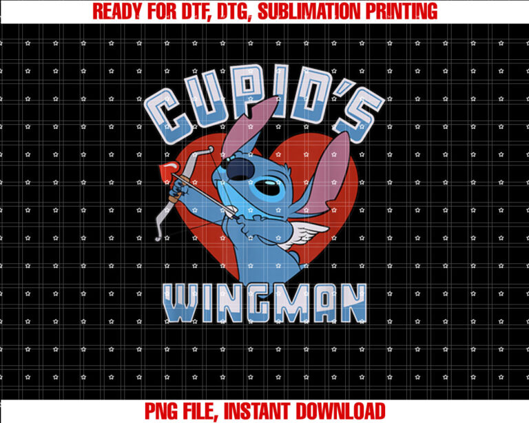 Disney Stitch Heart Cupids Wingman Shirt PNG, DTF, DTG, Sublimation Design
