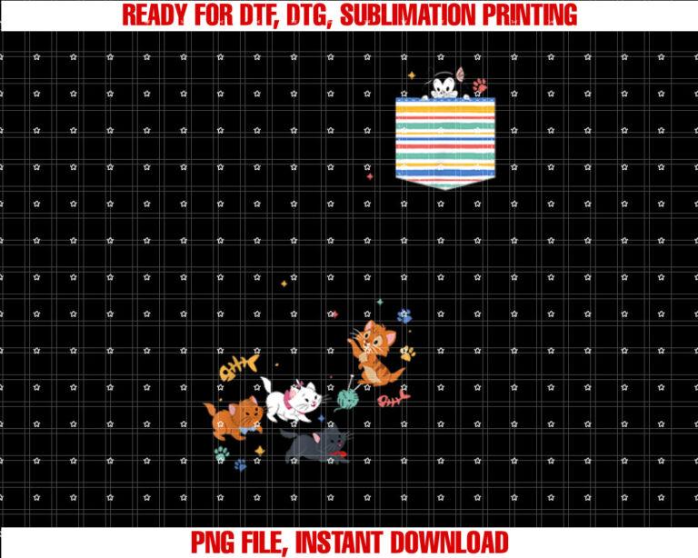 Disney The Aristocats Movie Kittens Pocket Shirt PNG, DTF, DTG, Sublimation Design