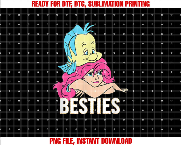 Disney The Little Mermaid Ariel And Flounder Besties Retro Shirt PNG, DTF, DTG, Sublimation Design