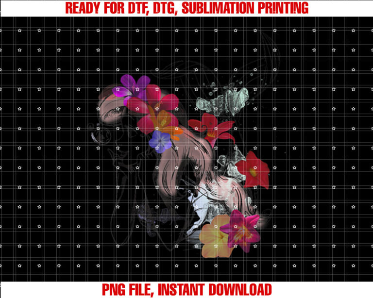 Disney The Little Mermaid Floral Watercolor Outline Shirt PNG, DTF, DTG, Sublimation Design