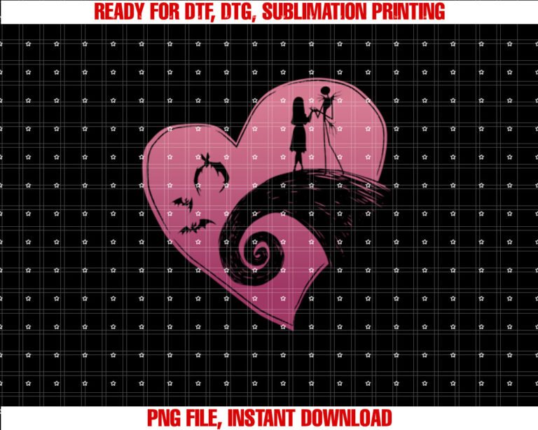 Disney The Nightmare Before Christmas Jack and Sally Heart  Shirt PNG, DTF, DTG, Sublimation Design