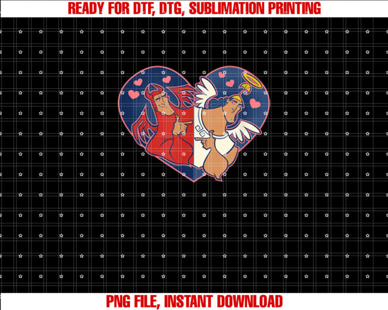 Disney Valentines Emperors New Groove Kronk Angel  Devil Shirt PNG, DTF, DTG, Sublimation Design