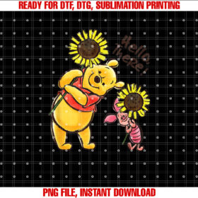 Disney Winnie The Pooh  Piglet Hello There Sunflowers Shirt PNG, DTF, DTG, Sublimation Design