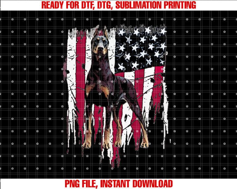 Doberman Pinscher American Flag USA Awesome  Shirt PNG, DTF, DTG, Sublimation Design