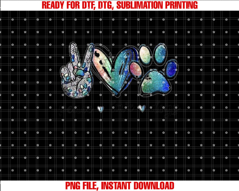 Dog Lover Peace Love Dogs Puppy Paw Shirt PNG, DTF, DTG, Sublimation Design