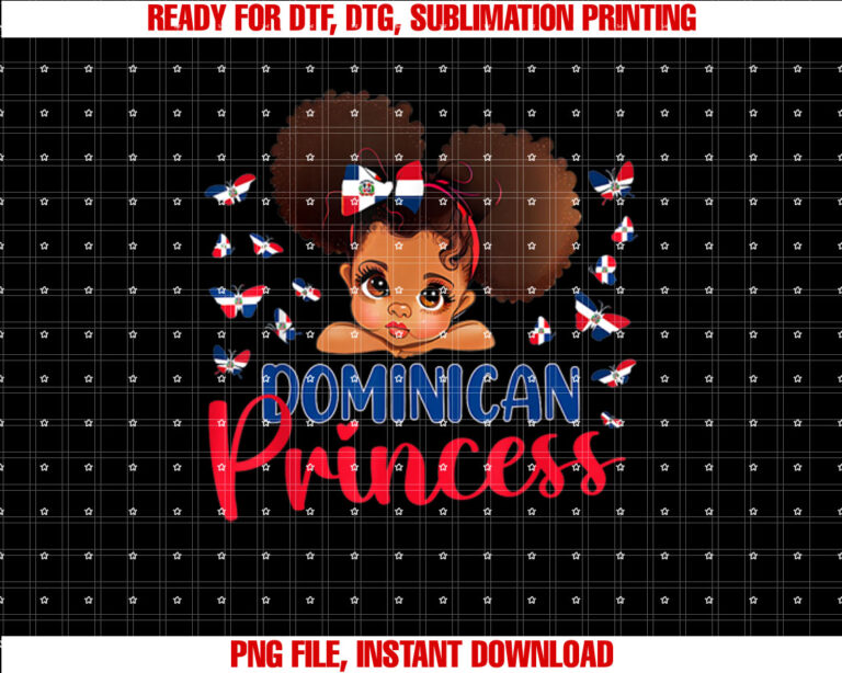 Dominican Republic Princess Flag for girls  kids Shirt PNG, DTF, DTG, Sublimation Design