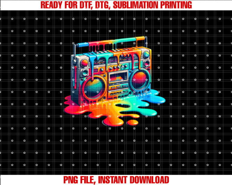 Dripping Paint Boombox Old School 80s Music Hip Hop  Shirt PNG, DTF, DTG, Sublimation Design