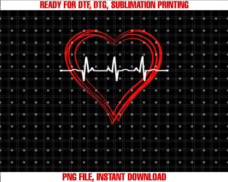 EKG Heartbeat Love Cardiogram Hollow ECG Heart Shirt PNG, DTF, DTG, Sublimation Design