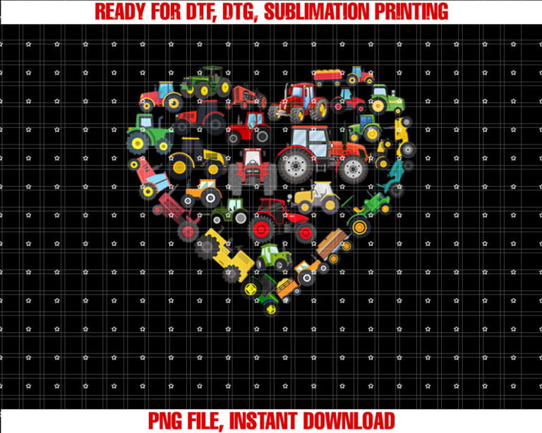 Farm Tractor Heart Love Valentine Day Farmer Tractors Lover Shirt PNG, DTF, DTG, Sublimation Design