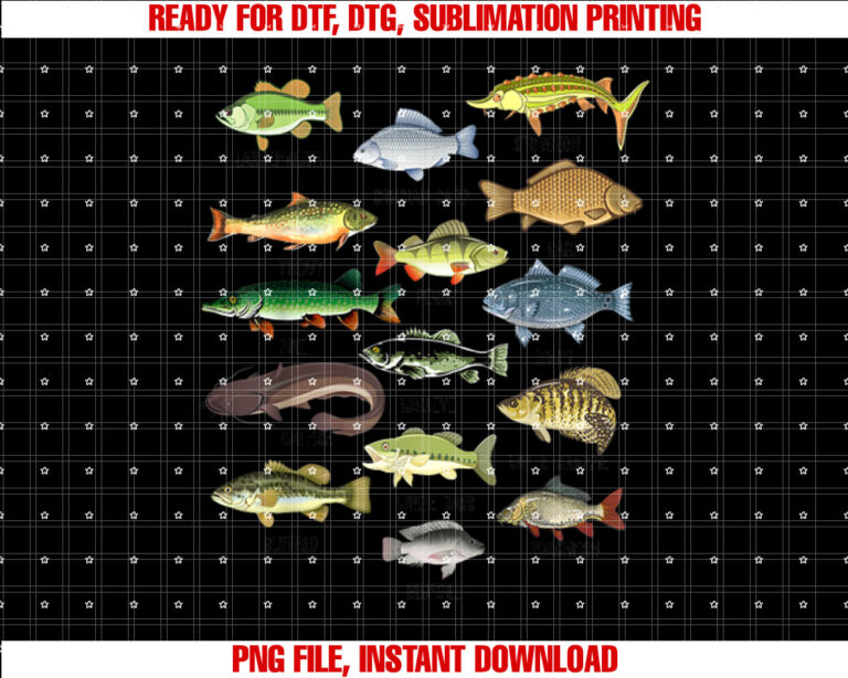 Fishing Types Freshwater Fish Fisherman Funny Bass Dad Shirt PNG, DTF, DTG, Sublimation Design