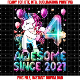 Flossing Unicorn 4 Year Old 4th Birthday Girl Unicorn Party Shirt PNG, DTF, DTG, Sublimation Design