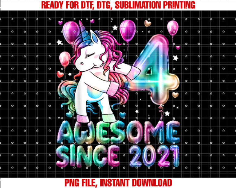 Flossing Unicorn 4 Year Old 4th Birthday Girl Unicorn Party Shirt PNG, DTF, DTG, Sublimation Design