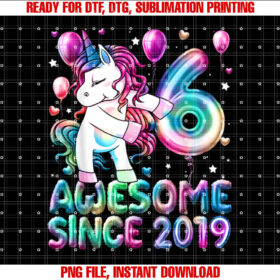 Flossing Unicorn 6 Year Old 6th Birthday Girl Unicorn Party Shirt PNG, DTF, DTG, Sublimation Design
