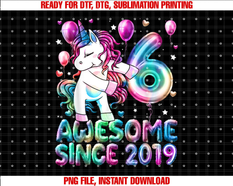 Flossing Unicorn 6 Year Old 6th Birthday Girl Unicorn Party Shirt PNG, DTF, DTG, Sublimation Design