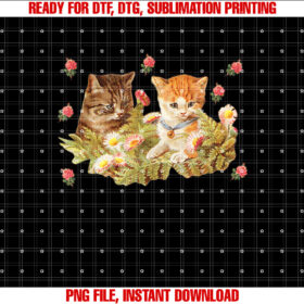 Flower Garden Vintage Kitten Pattern  Cottagecore Cat Shirt PNG, DTF, DTG, Sublimation Design