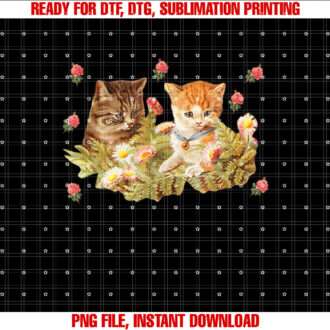 Flower Garden Vintage Kitten Pattern  Cottagecore Cat Shirt PNG, DTF, DTG, Sublimation Design