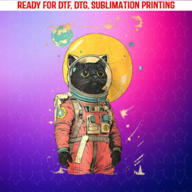 Black Cat Astronaut Color Art Print Shirt PNG, DTF, DTG, Sublimation Design
