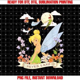 Disney Peter Pan Tinker Bell Never Land Flowers and Flight Shirt PNG, DTF, DTG, Sublimation Design