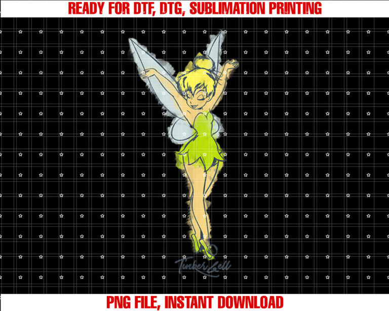 Disney Peter Pan Tinker Bell Watercolor Sketch Shirt PNG, DTF, DTG, Sublimation Design
