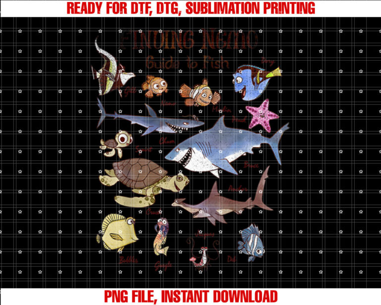 Disney Pixar Finding Nemo Guide To Fish Textbook Sketches Shirt PNG, DTF, DTG, Sublimation Design