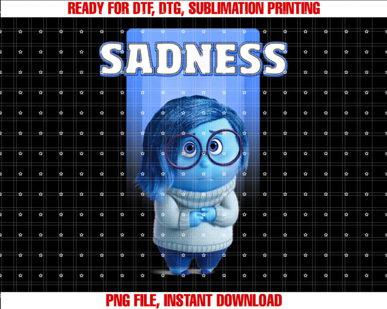 Disney Pixar Inside Out Rileys Sadness Blue Character Logo Shirt PNG, DTF, DTG, Sublimation Design